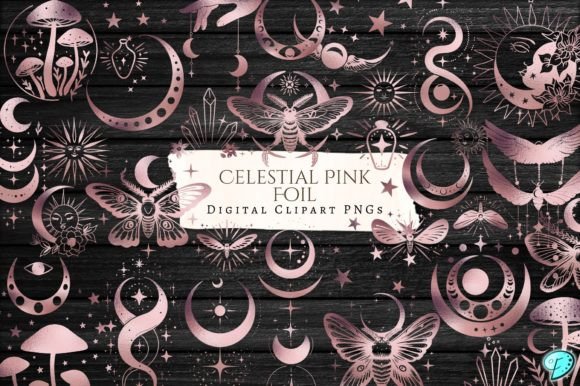 Celestial Pink Foil Clipart PNG Bundle