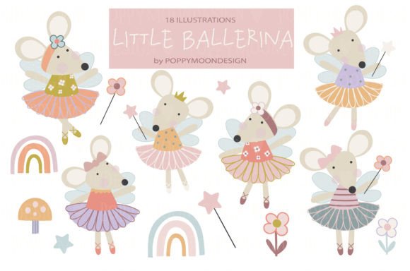 Dainty Ballet Mice Digital Clipart Set
