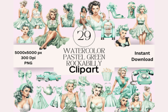 Green Rockabilly Girl Clipart: A Creative Catalyst for Designers and Crafters