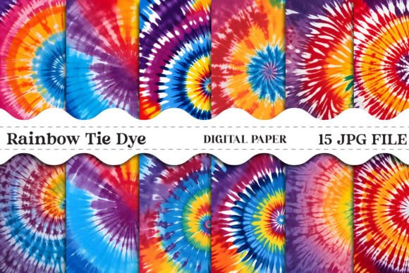 Hippie Rainbow Tie Dye Digital Papers for Creative Design Projects