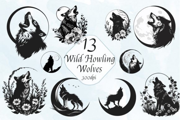 Howling Wolf Moon Vector Clipart Bundle: Creative Design Made Simple