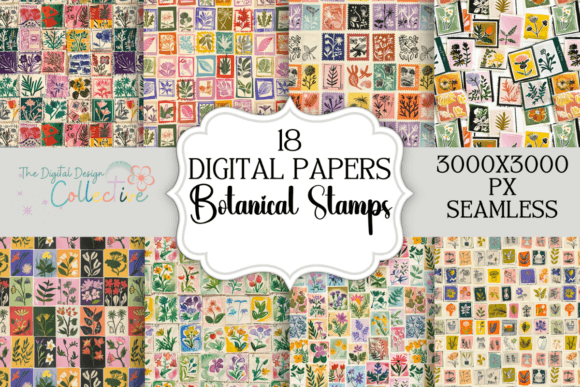 Seamless Botanical Stamps Digital Papers – Creative Possibilities for Every Project