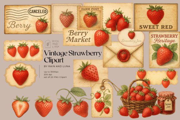 Vintage Strawberry Clipart for Creative Projects