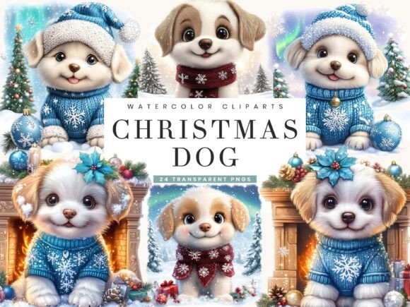Watercolor Christmas Dog Clipart Bundle: Elevating Holiday Design with Festive Paws