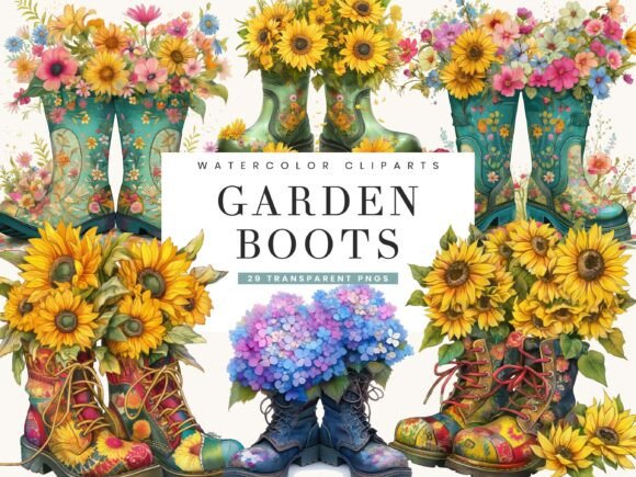Watercolor Garden Boots Clipart Bundle: A Fresh Approach to Digital Creativity