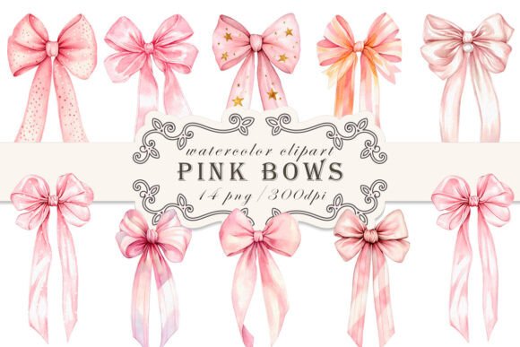 Watercolor Pink Bows Clipart PNG