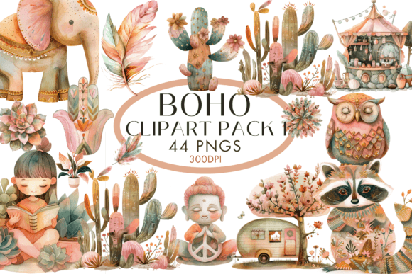 Watercolour Boho Clipart 44pngs: Strategic Design Elements for Creative and Commercial Projects